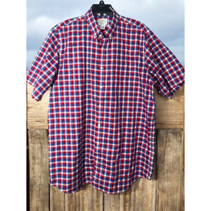 Men's L.L.Bean Plaid Button Down Shirt L-Tall Red white blue summer cotton